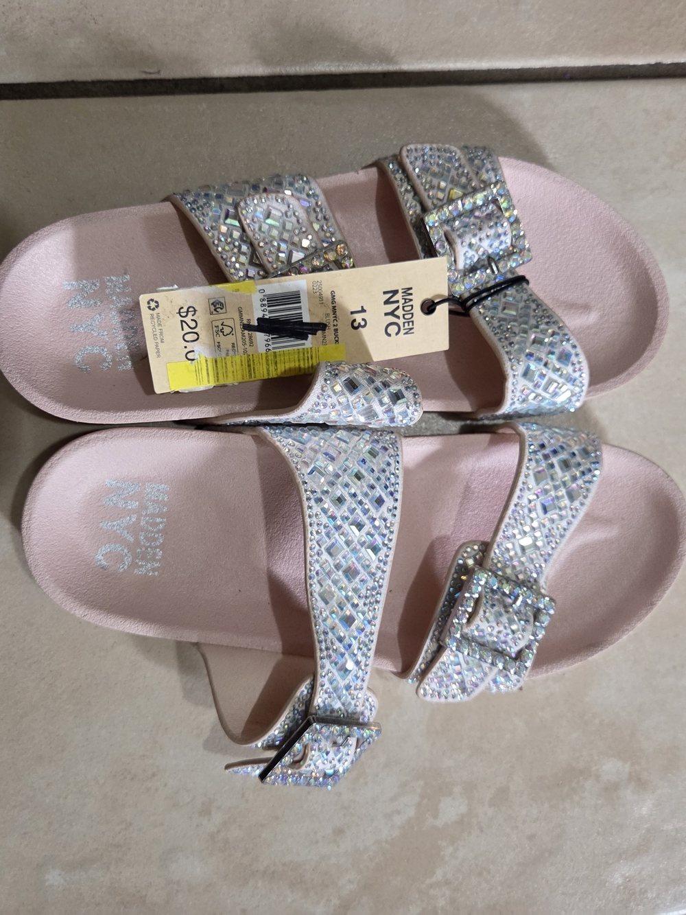 Madden NYC Kids Pink Sparkle Slide Sandals